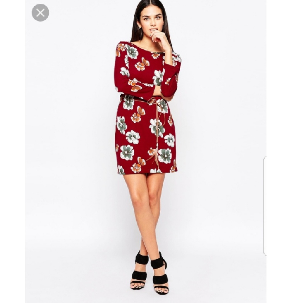 ASOS Club L Floral Dress Feather Tie Belt